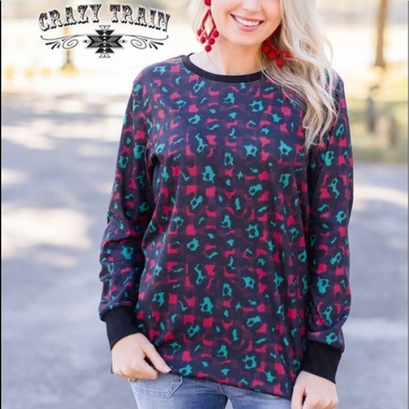 Crazy Train Tops - Size 3X Crazy Train animal print plaid top/sweatshirt